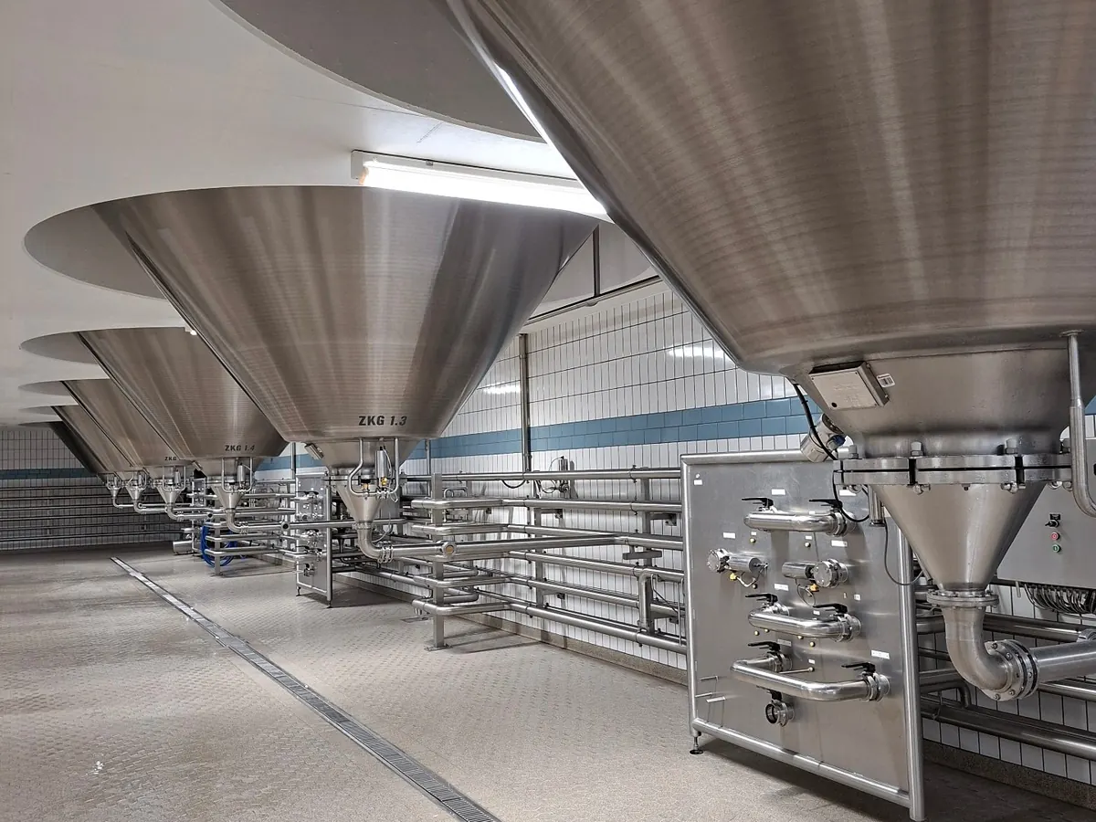 Rvs gistingstanks in een professionele brouwerij